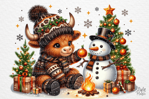 Download Christmas Cute Snowman Highland Cow PNG - Cute Collection