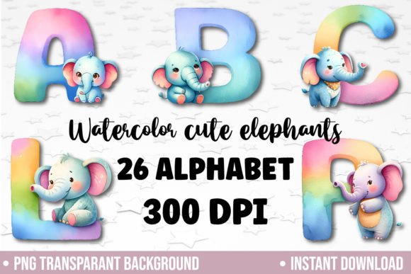 Download Watercolor Cute Elephant Alphabet PNG - Cute Collection