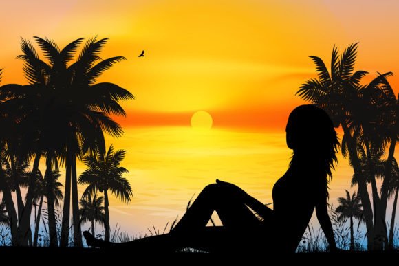 Download Cute Girl and Beach Silhouette Graphic - Cute Collection