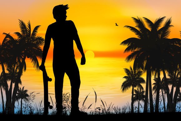 Download Cute Man on Beach Silhouette Graphic - Cute Collection