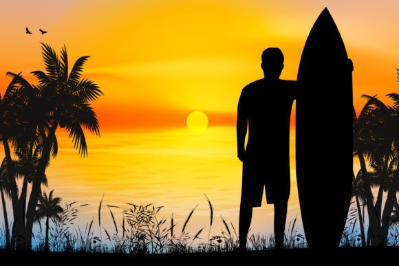 Download Cute Man on Beach Silhouette Graphic - Cute Collection