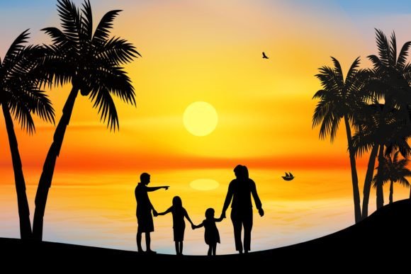 Download Cute Family on Beach Silhouette Graphic - Cute Collection