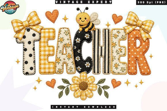 Download Cute Teacher Bee Patchwork PNG - Cute Collection