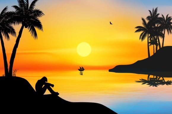 Download Cute Man on Beach Silhouette Graphic - Cute Collection